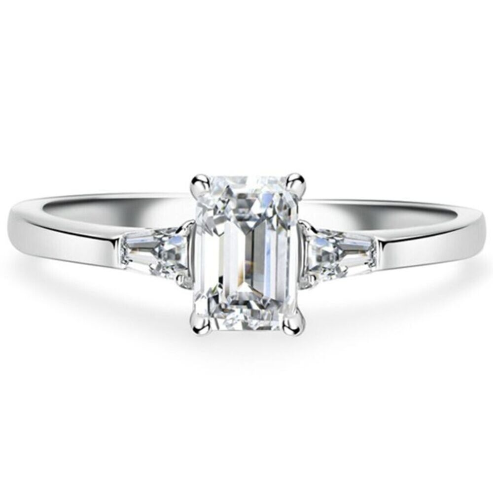 Sterling Silver Ring 18K White Gold Plated Cubic Zirconia Baguette Size 6.25 925